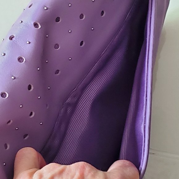 Ann Taylor Leather, Suede, & Brushed Silver Shoulder Handbag | NWOT | Lavender - Picture 9 of 14